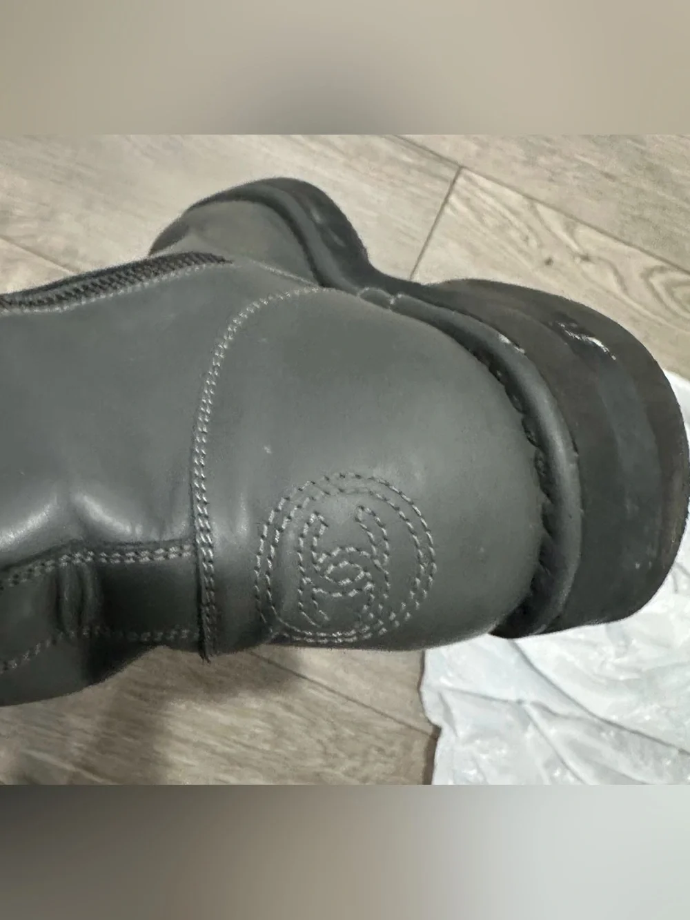 CHANEL dark gray Quilted Cuff Combat Boots